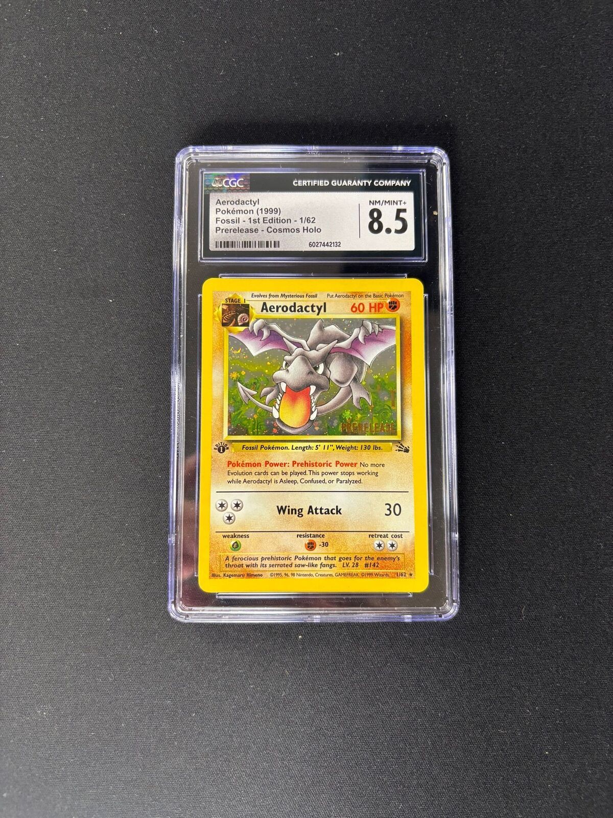 Aerodactyl – Fossil Prerelease – WOTC Promo – Cosmos Holo – #1/62 – CGC 8.5