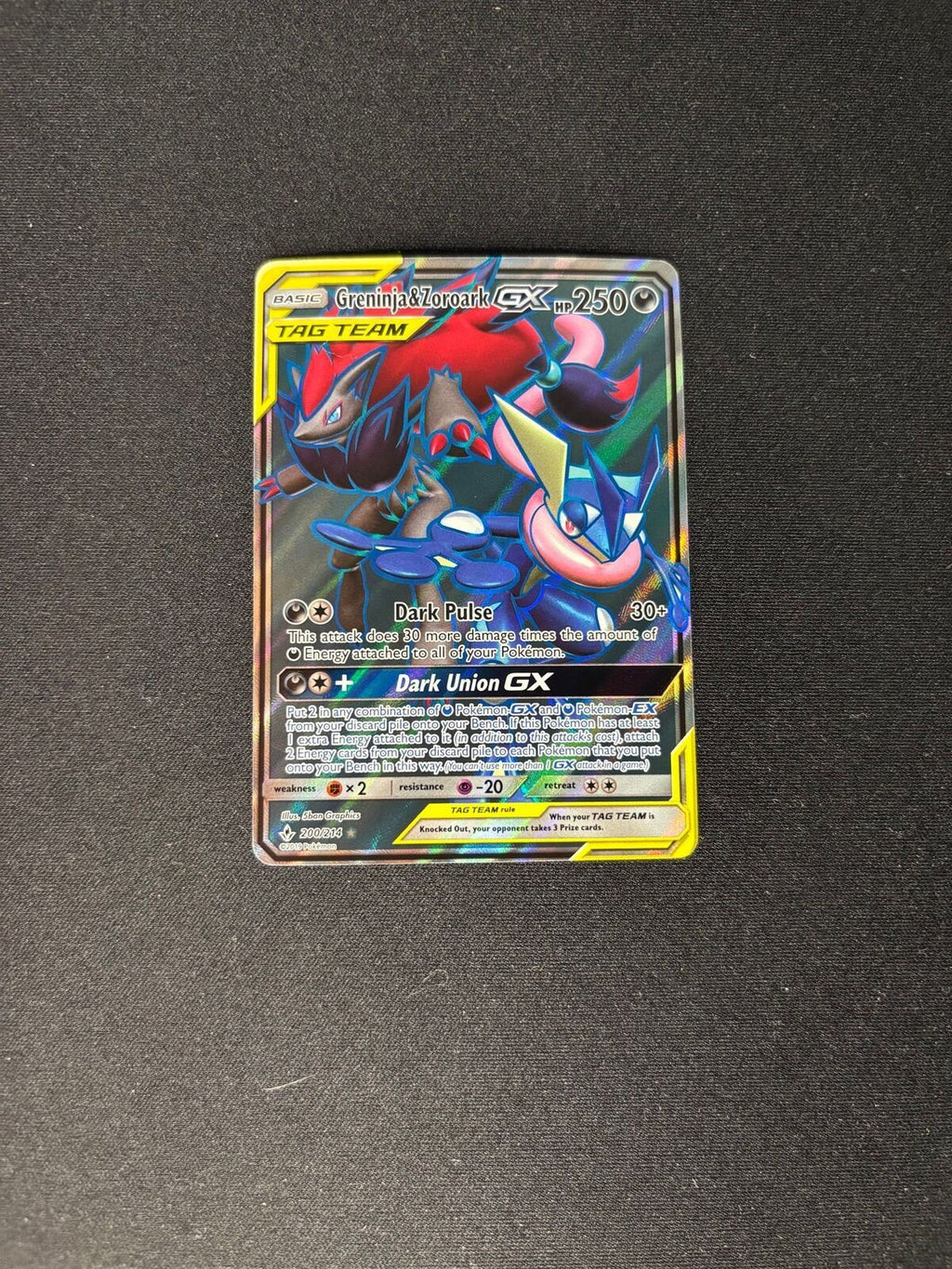 Greninja & Zoroark GX – Unbroken Bonds – Full Art – #200/214 – NM