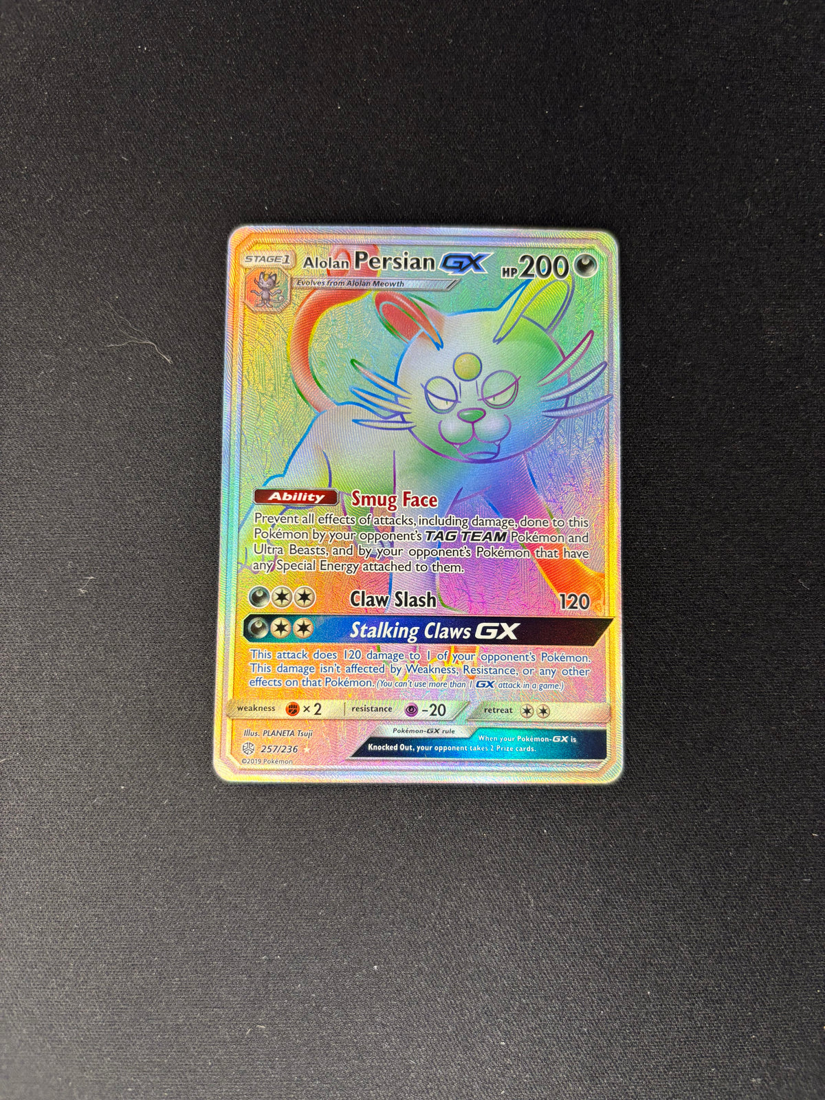 Alolan Persian GX – Cosmic Eclipse – Secret Rare – #257/236 – NM